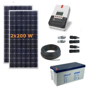 Kit solar caravana a 12V con 2 paneles de 200W y regulador MPPT 40A