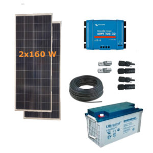 Kit solar para barcos, 2x160W, regulador Victron y batería AGM